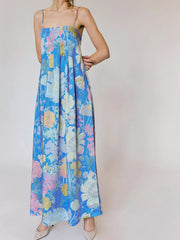 Floral Print Sleeveless Maxi Dress Sky Blue / S