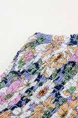 Floral Print Smocked High Waist Square Neck Jumpsuit