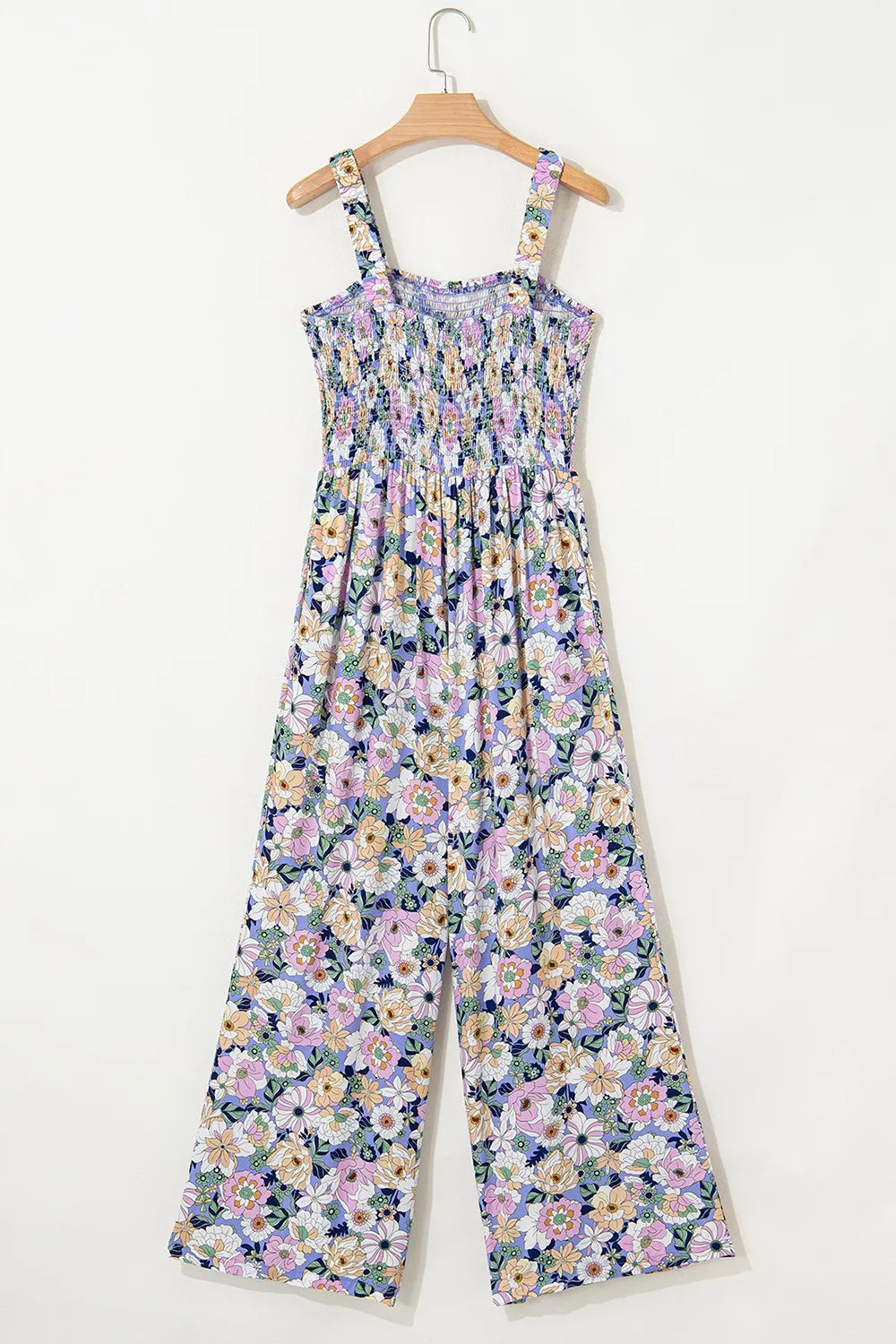 Floral Print Smocked High Waist Square Neck Jumpsuit