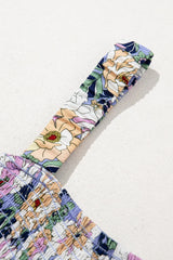Floral Print Smocked High Waist Square Neck Jumpsuit