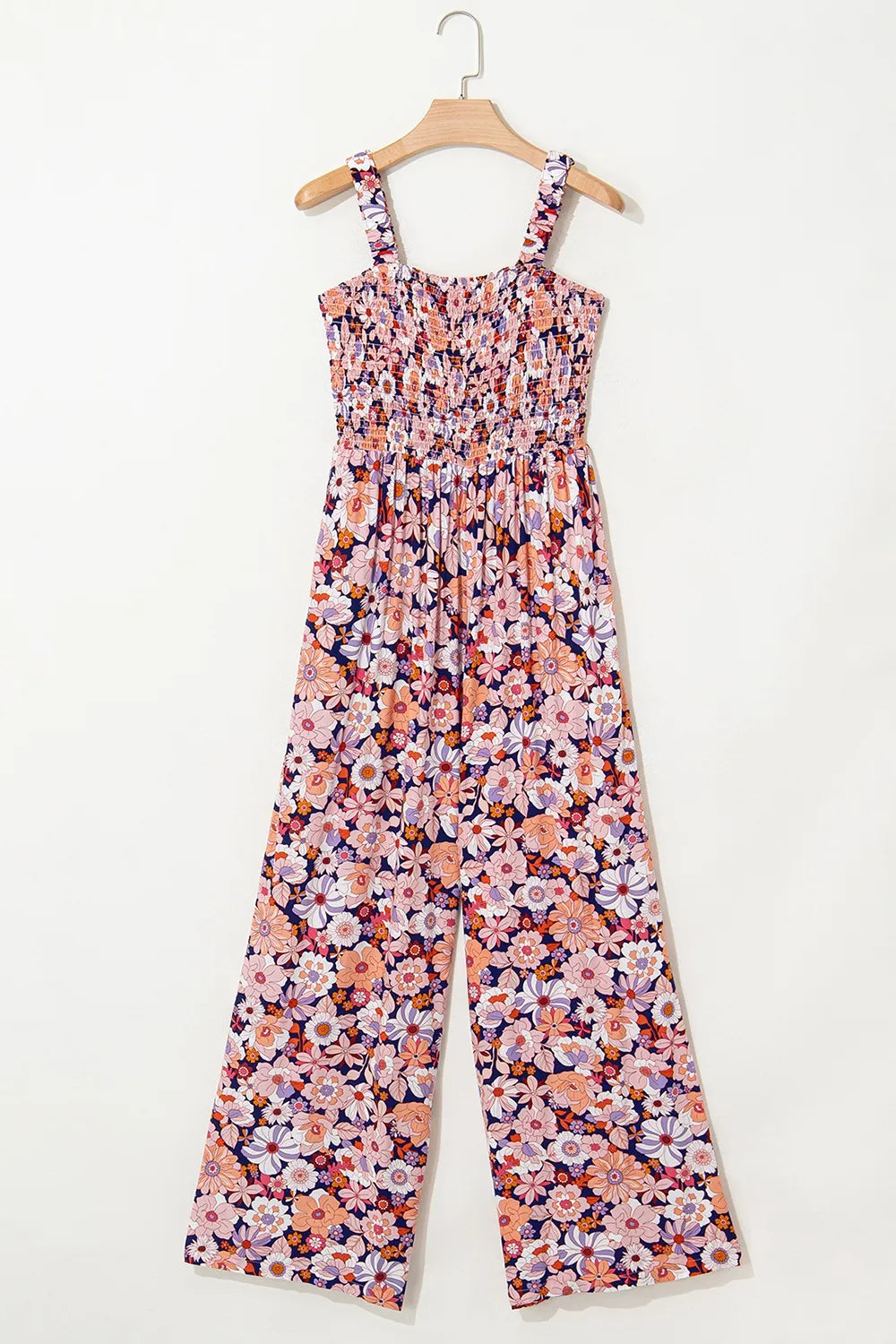 Floral Print Smocked High Waist Square Neck Jumpsuit