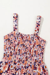 Floral Print Smocked High Waist Square Neck Jumpsuit