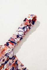 Floral Print Smocked High Waist Square Neck Jumpsuit