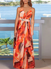 Floral Print Spaghetti Strap Maxi Dress Red / S