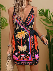 Floral Print Spaghetti Strap Wrap Mini Dress