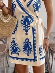 Floral Print Spaghetti Strap Wrap Mini Dress