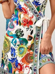 Floral Print Spaghetti Strap Wrap Mini Dress
