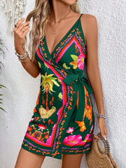 Floral Print Spaghetti Strap Wrap Mini Dress