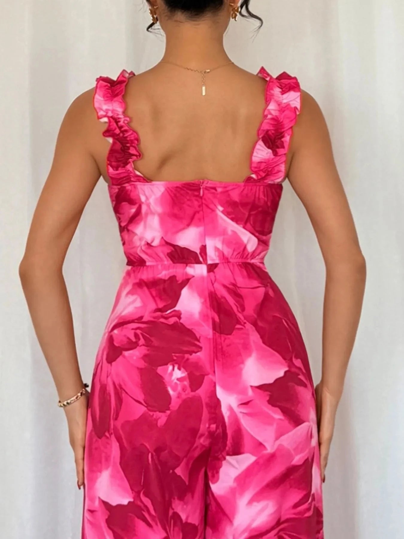 Floral Print Square Neck Wide Leg Jumpsuit