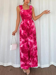 Floral Print Square Neck Wide Leg Jumpsuit