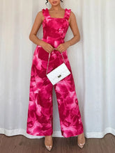 Floral Print Square Neck Wide Leg Jumpsuit Hot Pink / S