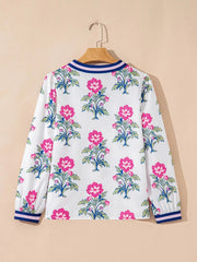 Floral Print Striped V Neck Blouse