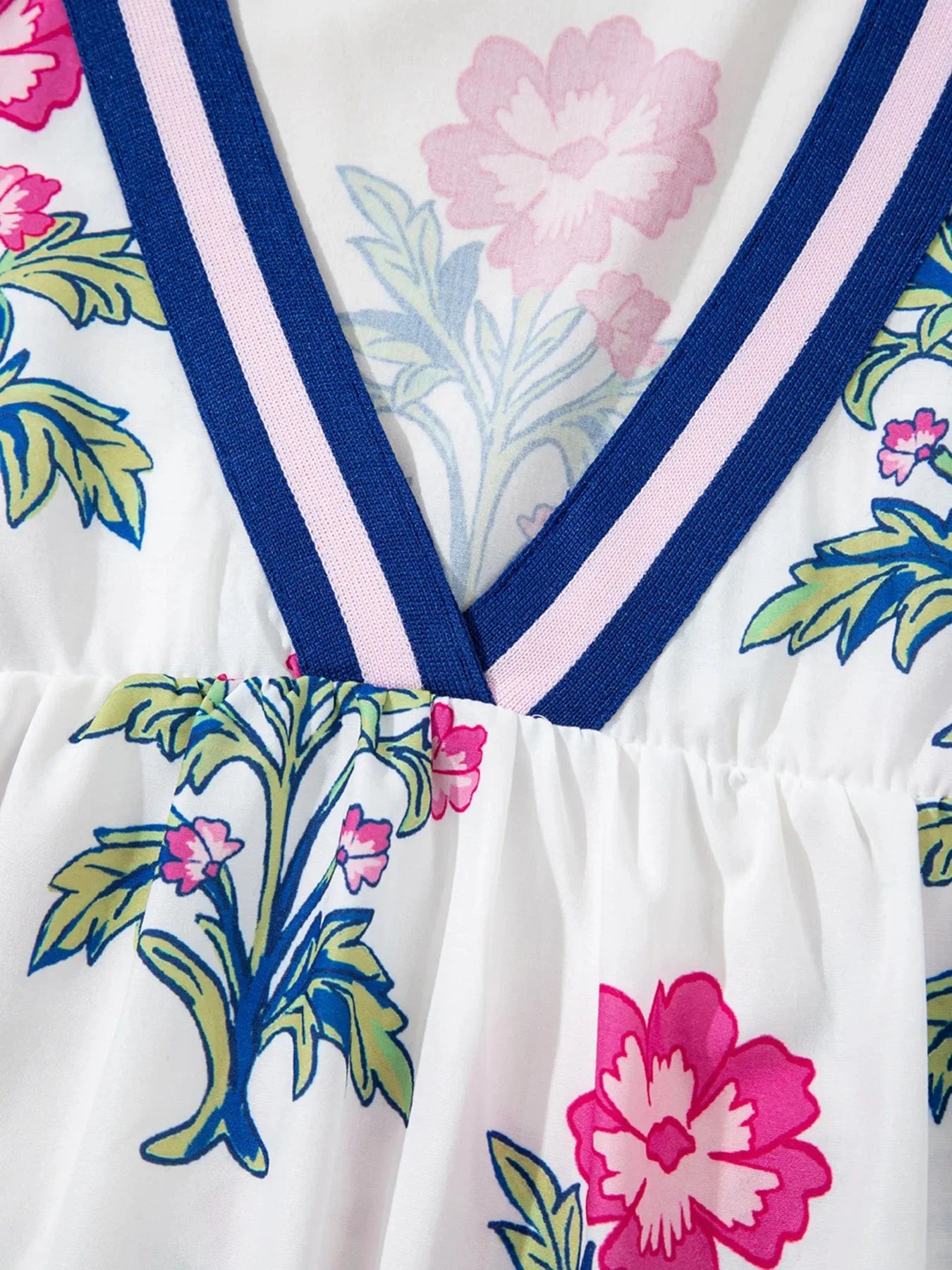 Floral Print Striped V Neck Blouse