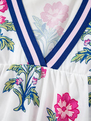 Floral Print Striped V Neck Blouse