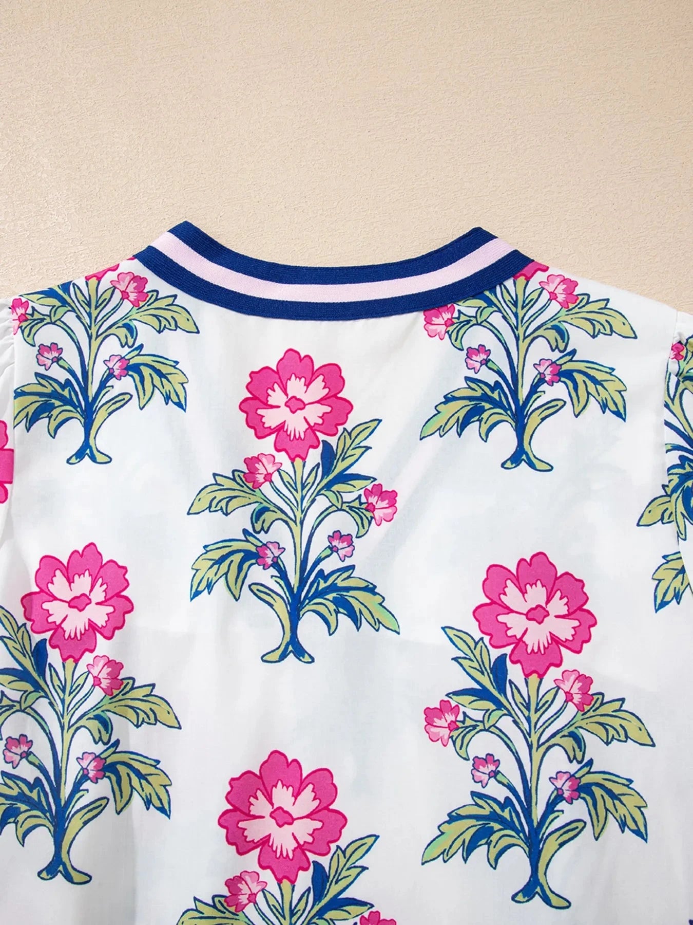 Floral Print Striped V Neck Blouse