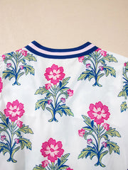 Floral Print Striped V Neck Blouse