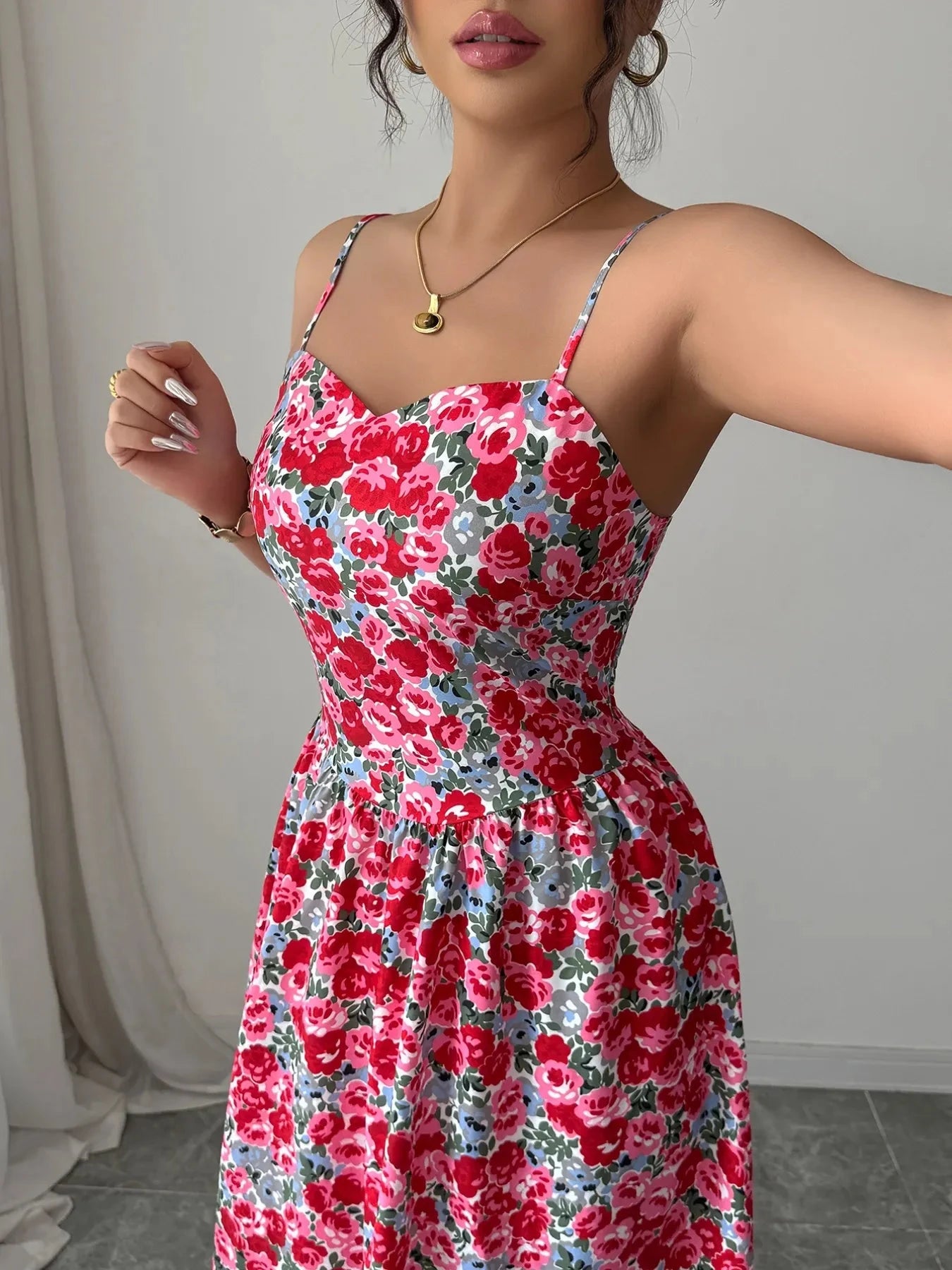 Floral Print Sweetheart Neck Cami Dress