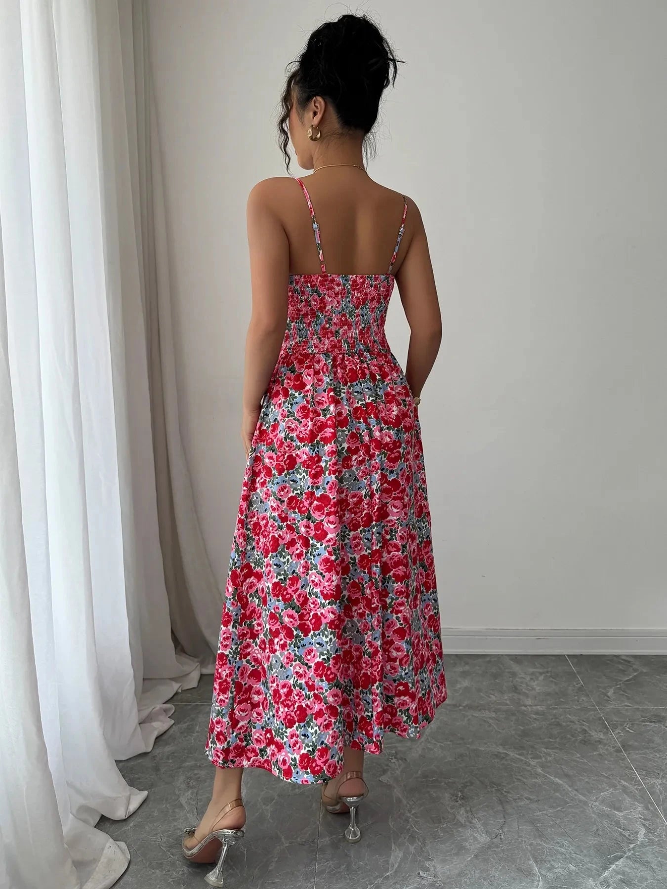 Floral Print Sweetheart Neck Cami Dress