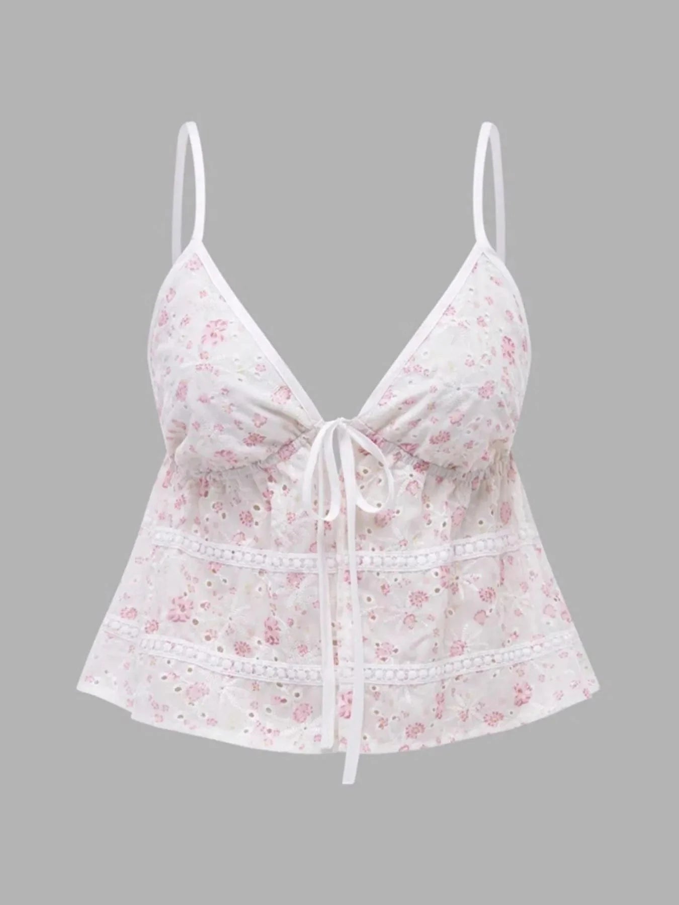 Floral Print Tie Front Cami Off-white / XS