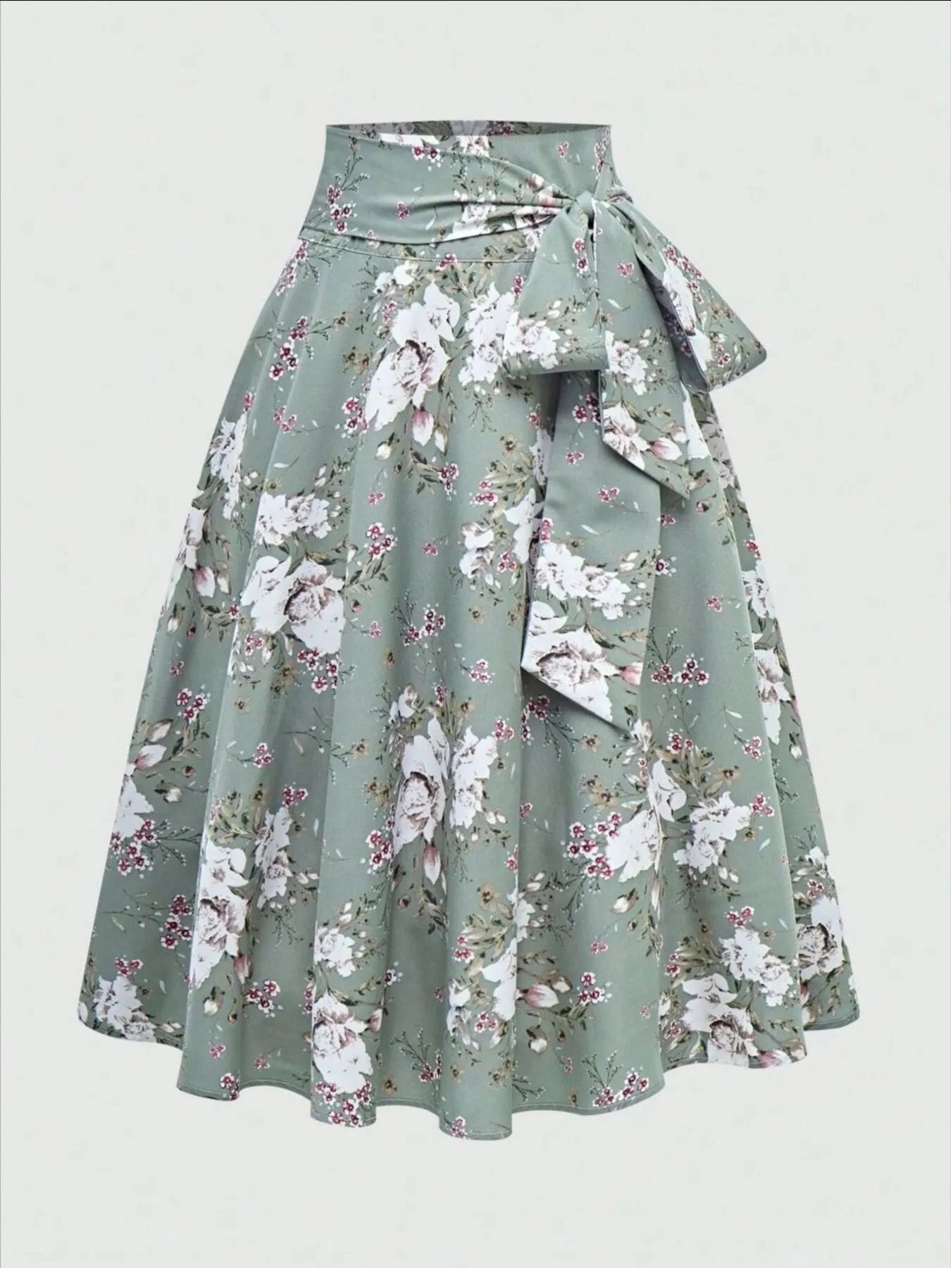 Floral Print Tied Skirt Green / XS