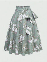 Floral Print Tied Skirt Green / XS
