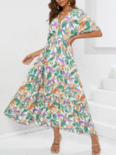 Floral Print V-neck Boho Midi Dress Gum Leaf / S