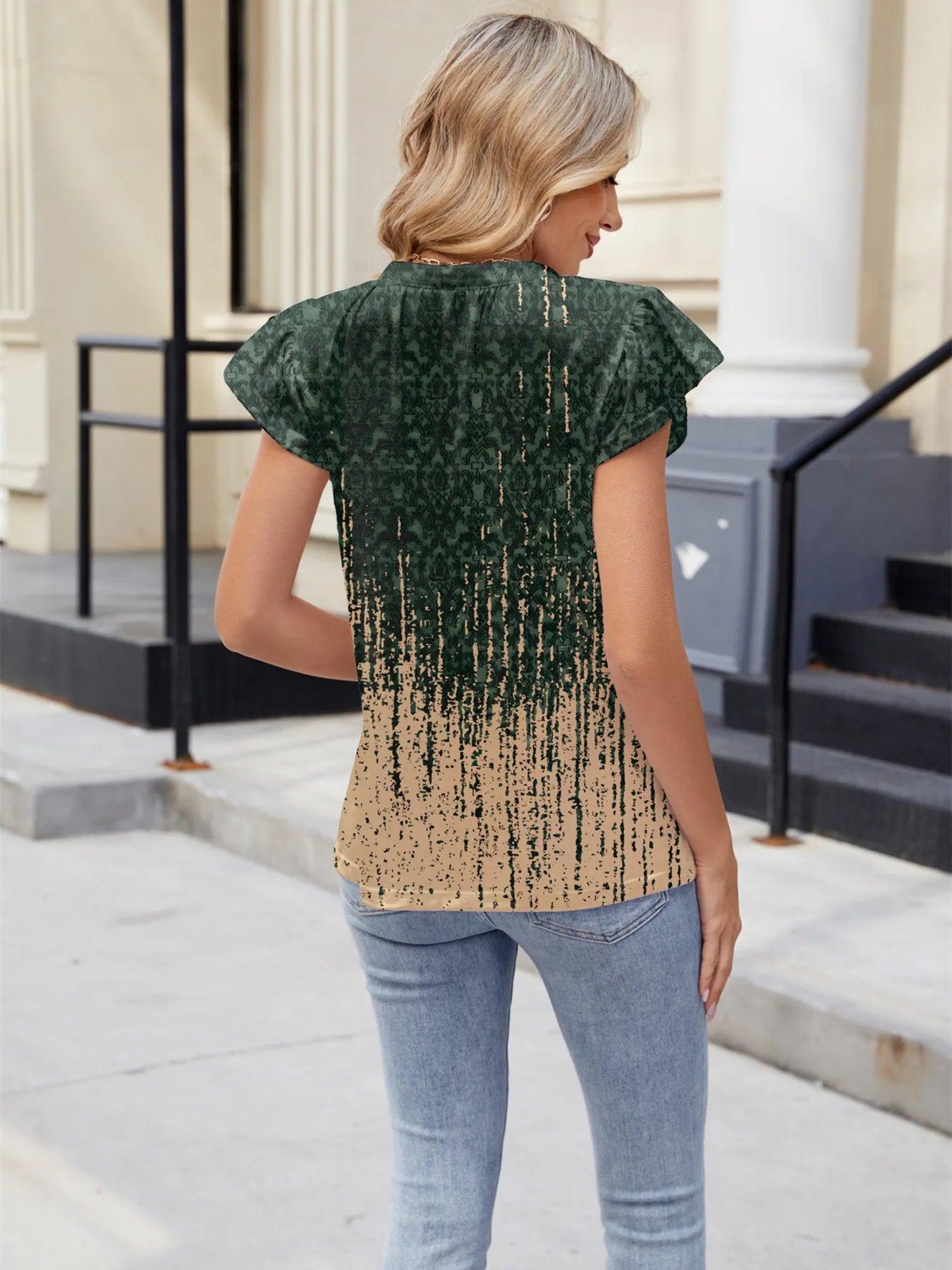 Floral Print V-Neck Cap Sleeve Casual Summer Blouse