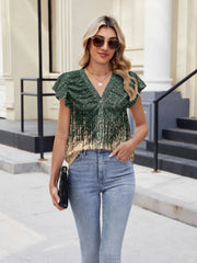 Floral Print V-Neck Cap Sleeve Casual Summer Blouse