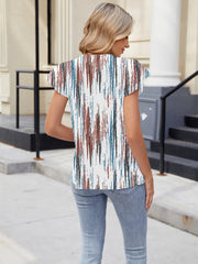 Floral Print V-Neck Cap Sleeve Casual Summer Blouse