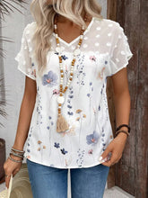 Floral Print V-Neck Flutter Sleeve Casual Top White / S