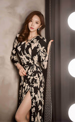 Floral Print V-Neck Wrap Maxi Dress