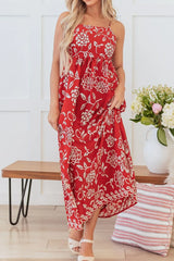 Floral Printed Spaghetti Strap Empire Waist Maxi Dress