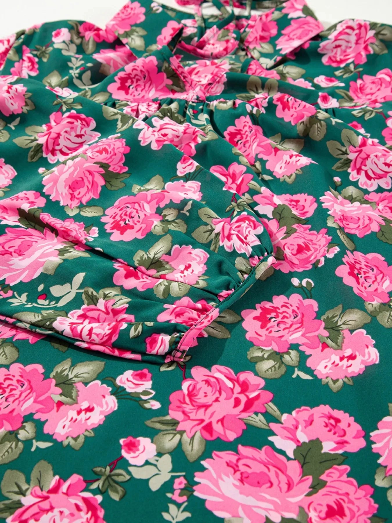 Floral Printed Tied Collar Puff Sleeve Blouse