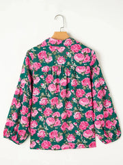 Floral Printed Tied Collar Puff Sleeve Blouse