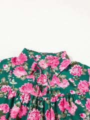 Floral Printed Tied Collar Puff Sleeve Blouse