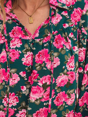 Floral Printed Tied Collar Puff Sleeve Blouse