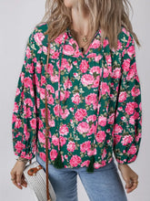 Floral Printed Tied Collar Puff Sleeve Blouse Floral / S