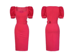 Floral Puff Sleeve Belted Midi Dress