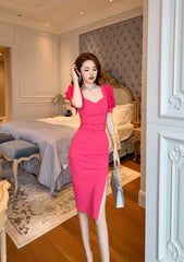 Floral Puff Sleeve Belted Midi Dress