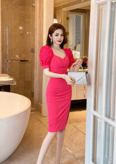 Floral Puff Sleeve Belted Midi Dress