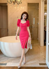 Floral Puff Sleeve Belted Midi Dress