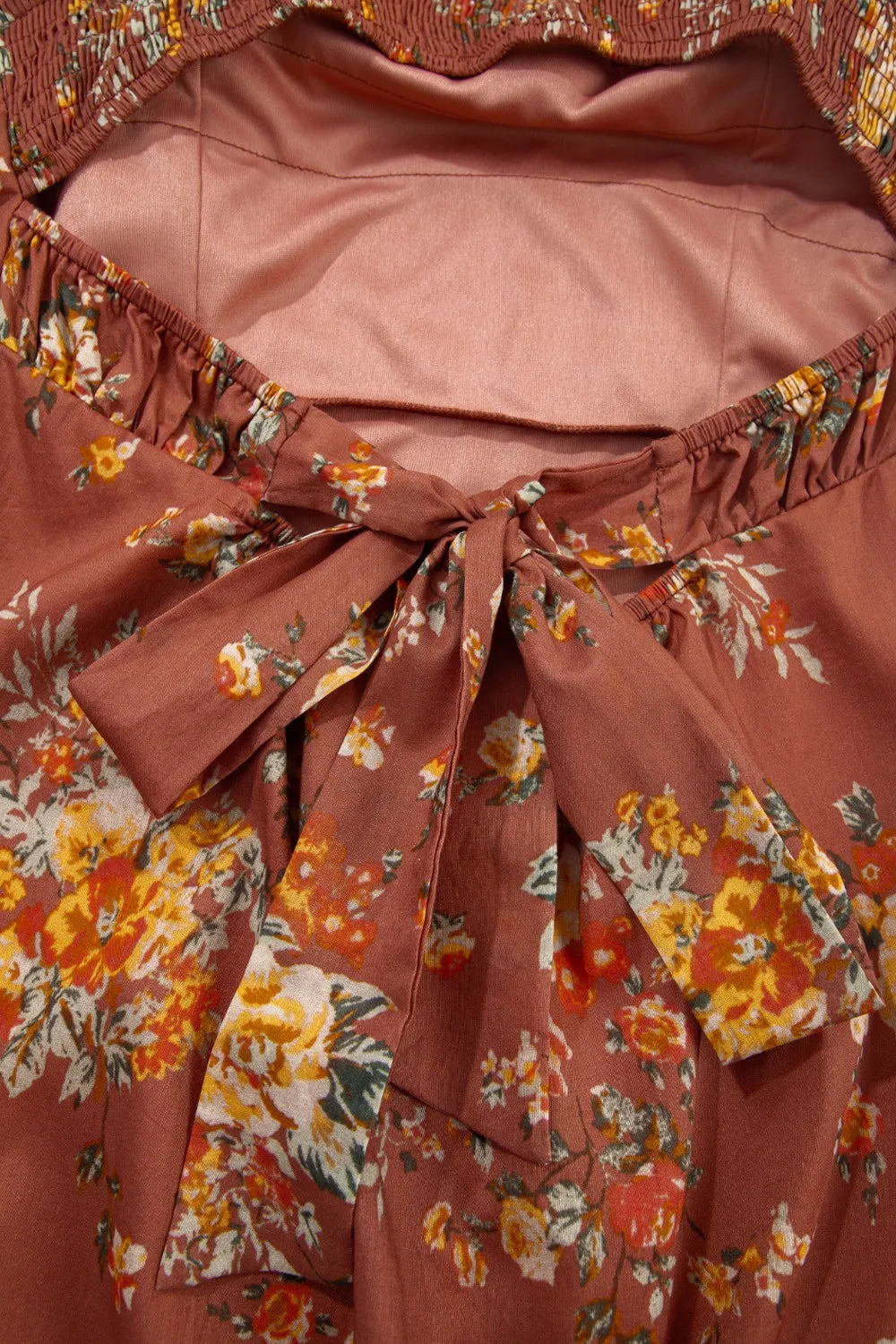 Floral Puff Sleeve Square Neck Knot Open Back Mini Dress