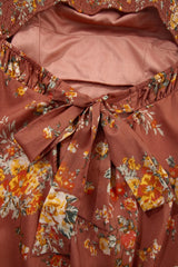 Floral Puff Sleeve Square Neck Knot Open Back Mini Dress