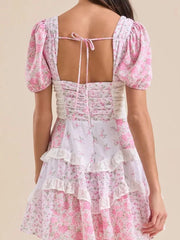 Floral Puff Sleeve Tiered Mini Dress
