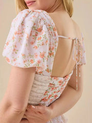Floral Puff Sleeve Tiered Mini Dress
