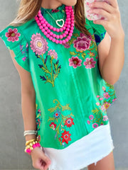 Floral Ruffle Cap Sleeve Blouse