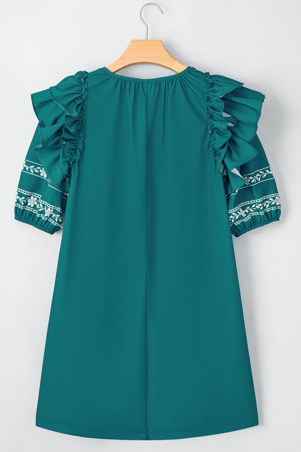 Floral Ruffle Puff Sleeve Tie Neck Mini Dress