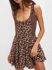 Floral Scoop Neck Mini Dress with Ruffle Hem