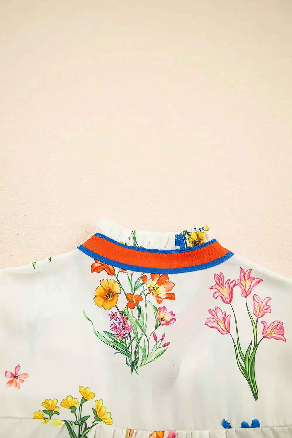 Floral Short Puff Sleeve Notched Blouse