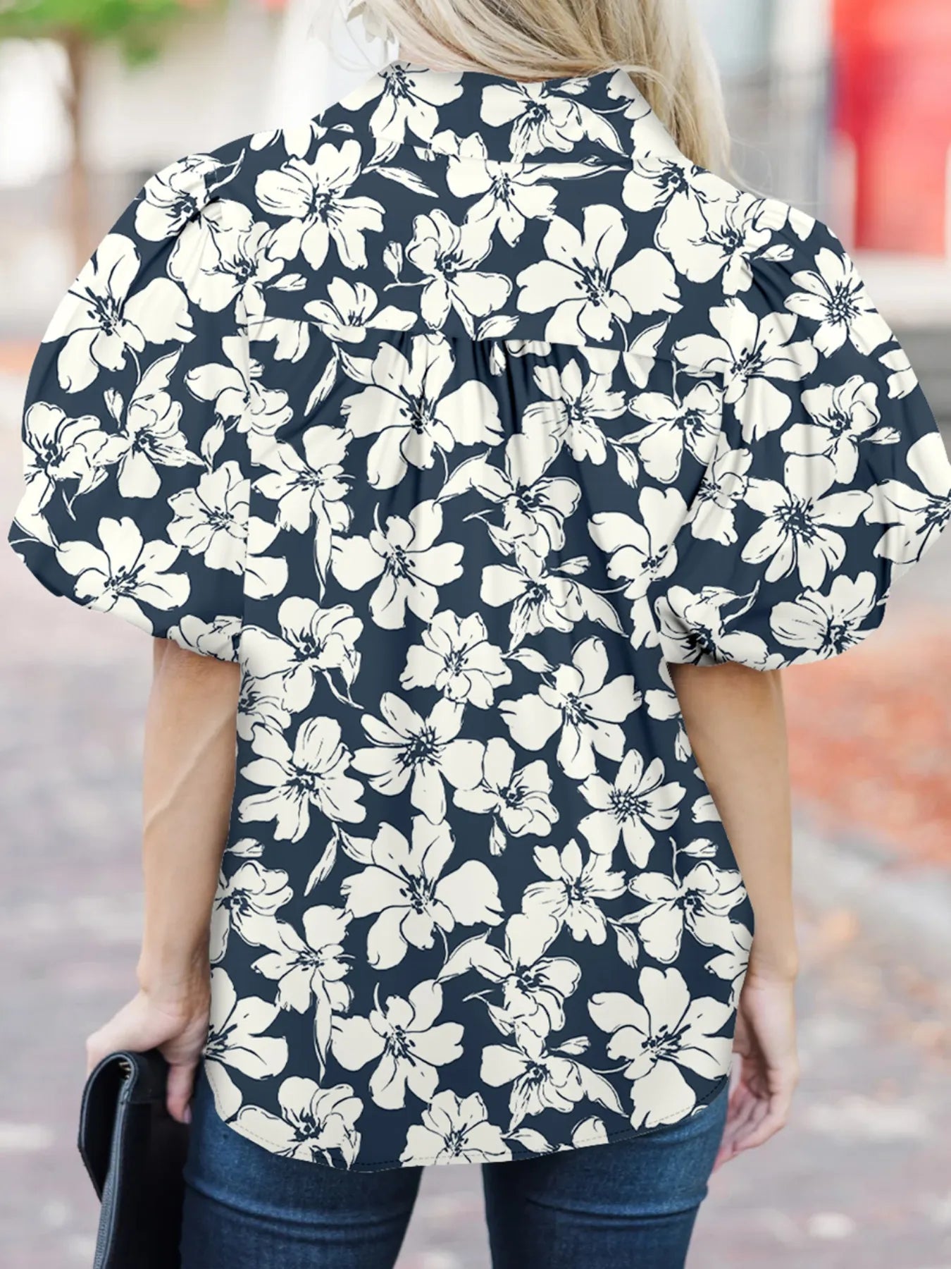 Floral Short Puff Sleeve Shirt